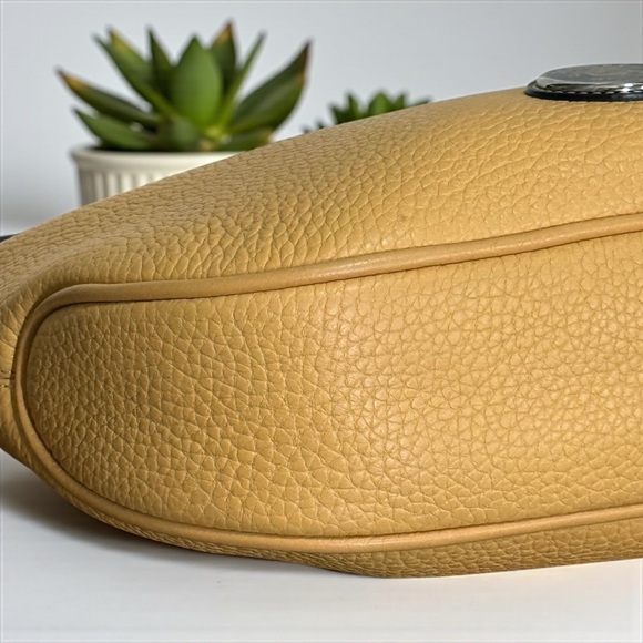 Authentic Dooney & Bourke Yellow Brown Leather Shoulder Hobo Bag - Picture 7 of 13